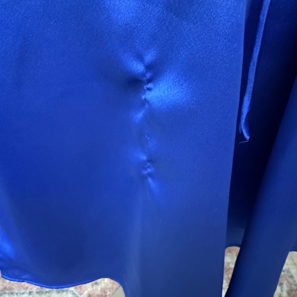 Ann Taylor Royal Blue Satin Dress | Size 6 | Puff Sleeve Tie Waist Midi Dress - Picture 5 of 10